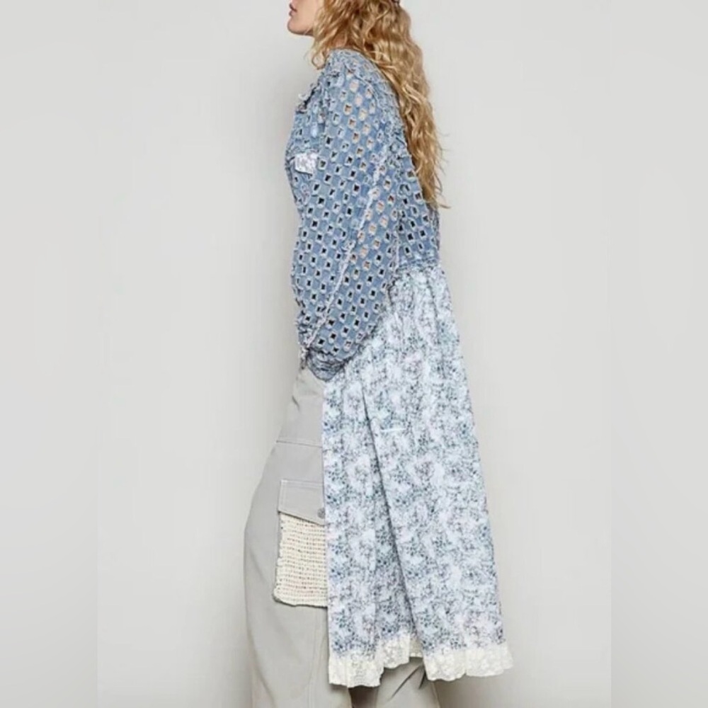 POL “ Boho Patch Duster “ Shacket Cardigan Coat | Denim - Picture 5 of 6
